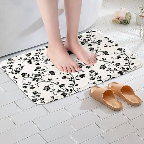 jejeloiu Retro Bathroom Rugs Floral Bath Mats 20"x32" - color: Black and White, size: 1'8" x 2'8" (Rectangular)