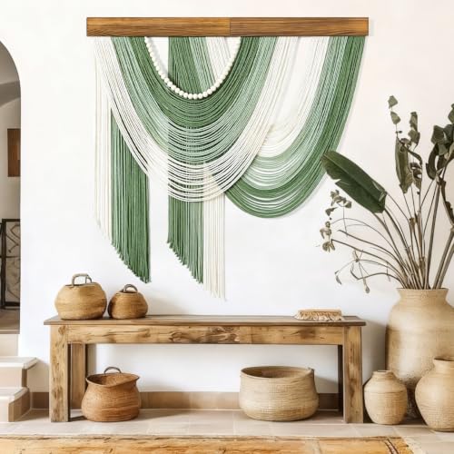 MEIVINES Large Macrame Wall Hanging Boho Tapestry Macrame Wall Art Decor - color: Sage Green