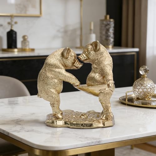 Hodao Funn Pig Couple Figurine, Golden Lucky Pig Decor, Home Gift - color: Funny Pig