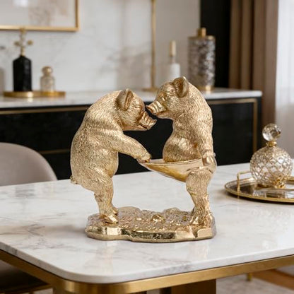 Hodao Funn Pig Couple Figurine, Golden Lucky Pig Decor, Home Gift - color: Funny Pig