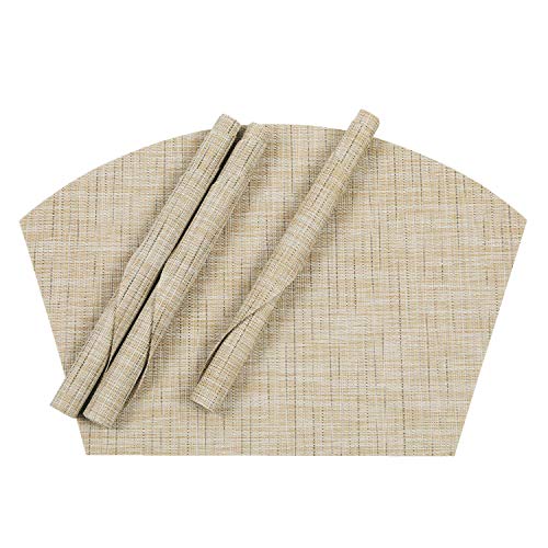 SHACOS Round Table Placemats Wedge Shaped Placemat Set of 4 Non Slip Heat Resistant Woven Vinyl Table Mats Wipe Clean Indoor Outdoor (4, Beige Yellow) - color: Beige Yellow