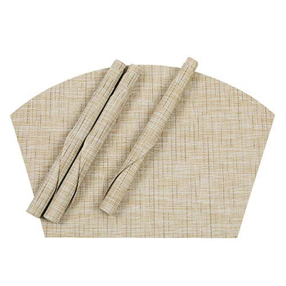 SHACOS Round Table Placemats Wedge Shaped Placemat Set of 4 Non Slip Heat Resistant Woven Vinyl Table Mats Wipe Clean Indoor Outdoor (4, Beige Yellow) - color: Beige Yellow