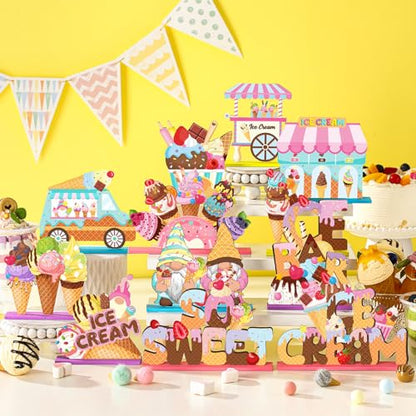 Marsui 12 Pcs Summer Ice Cream Wood Table Decor, Tiered Tray Signs - style: Ice Cream