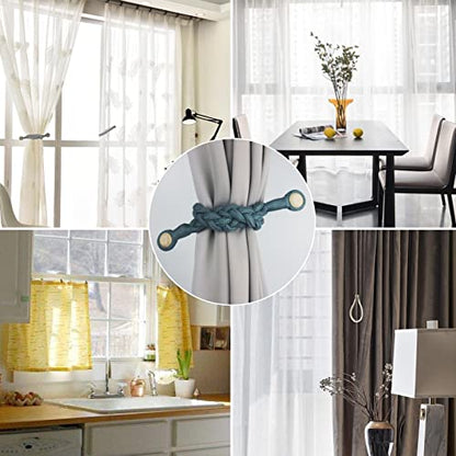 Magnetic Soft Curtain Tiebacks Rope Cotton Window Curtain Holdbacks Porlau - color: Blue, size: 4 Pack