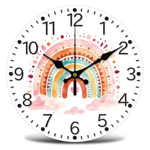 Bohemian Rainbow Wall Clock Silent Non-Ticking 12" for Living Room Decor - color: Bohemian Style Rainbow