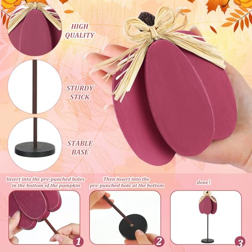 Thyle 3 Pcs Fall Pumpkin Decor, Wooden, Pink - color: Pink