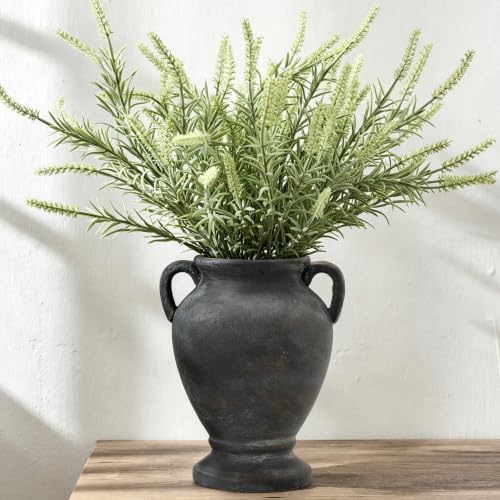 PORCER Ceramic Rustic Flower Vase with Handles, 8.36 Inch Tall Vintage Pottery Home Decor, Farmhouse Terracotta Vase for Living Room, Table, Shelf, Mantel Decoration, Farmhouse- Black Bronze - color: Black Bronze- 8.36"