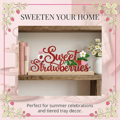 Strawberry Table Decor Centerpiece, Red Metal Table Sign - style: Sweet Strawberries