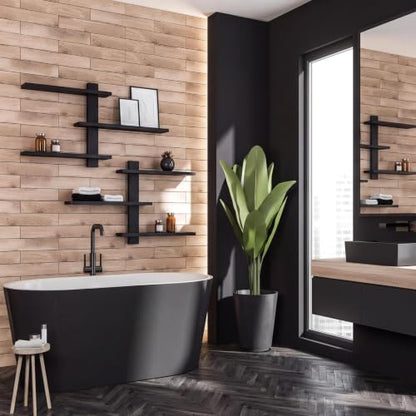 Pinkunn 2 Pack Floating Wall Shelf Mid Century Decor, Black, 3 Tier - color: Black