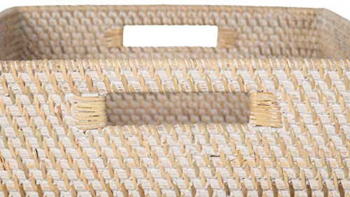 KOUBOO Loma Rectangular Rattan Storage Basket with Handles, White Wash - color: Latte