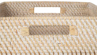 KOUBOO Loma Rectangular Rattan Storage Basket with Handles, White Wash - color: Latte