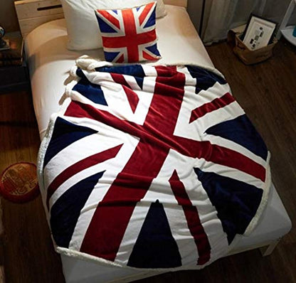 UKELER Flannel Sherpa Throw 60'' x 50'' Union Jack Fleece Blanket Soft Comfy Flannel Blanket Throws for Bed/Couch/Sofa/Office/Camping - color: B-union Jack, size: 50''x60''