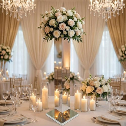 2PCS Tall Silver Vases for Centerpieces,31.5inch Stainless Steel Column Geometric Centerpieces Wedding Flower Stand Flower Floor Vase for Tables Wedding Anniversary - color: Silver