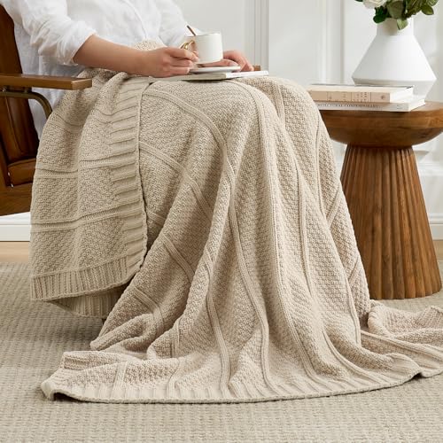 Amélie Home Chenille Knit Throw Blanket, Sandy Beige 50"x60" - color: Sandy Beige, size: 50" X 60"