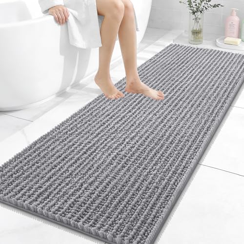 OLANLY Bathroom Runner Rugs 59x24, Thick Soft Absorbent Chenille Bath Rugs - color: Grey, size: 59" x 24"