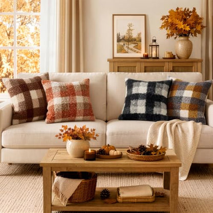 MIULEE Fall Plaid Pillow Covers Boucle Black White 20x20 Set of 2 - color: Black White, size: 20" x 20" (Pack of 2)