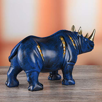 Resin Rhinoceros Statue, Wildlife Rino Animal Figurine, Blue, 6.3in(L) - size: 7.9" Length