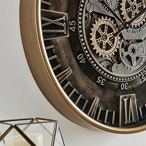 CLXEAST 24 Inch Large Wall Clock with Moving Gears, Antique Gold - color: Antique Brass Gold, size: 24 Inch