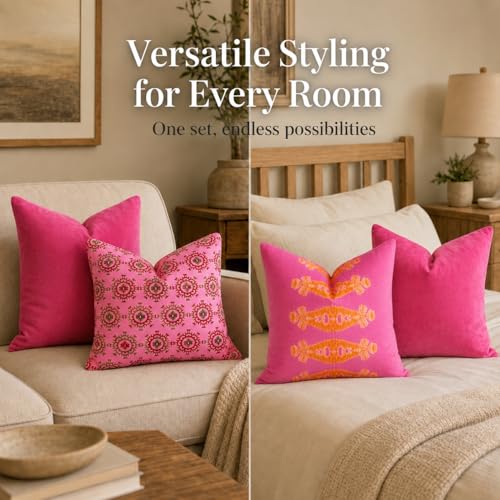 Pink Patterned Decorative Throw Pillow Covers, Set of 4, 18x18 Inch Bold Boho Accent Pillow Cover 4 Pack - color: Pink
