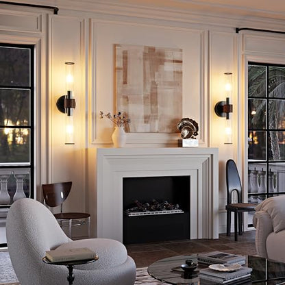 Morauroral Black Walnut Battery Operated Wall Sconces Set of 2 - color: Black Walnut