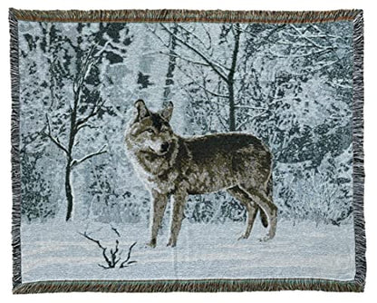 Woodlands Wolf Lodge Woven Tapestry Throw Blanket 50"x60" - color: Wolf