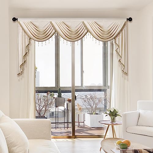 ELKCA Luxury Cream Velvet Curtain Valances for Living Room with Beads(98inch,1 Panel) - color: Cream, size: 98"W x 43"L (Pack of 1)