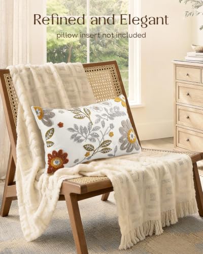 Fall Embroidered Lumbar Pillow Cover 20x12 Inch, Amber Blooms - color: Amber Blooms, size: 20" x 12" (Pack of 1)