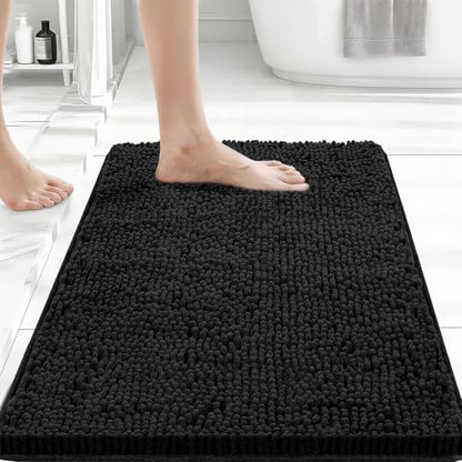 Bcoimo Small Bath Rug Mat,24x17 Chenille Non Slip Black Bathroom Floor Mats - color: Black, size: 24x17