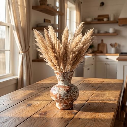 Rustic Farmhouse Ceramic Vase Home Decor (Dark Brown and White, Small) - color: Dark Brown and White