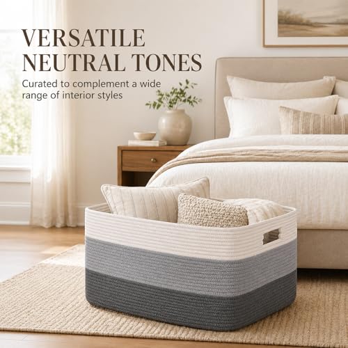 OIAHOMY Blanket Basket Laundry Basket Dog Toy Basket 75L Dark Grey - color: Gradient Dark Grey, size: 22”x17”x12”