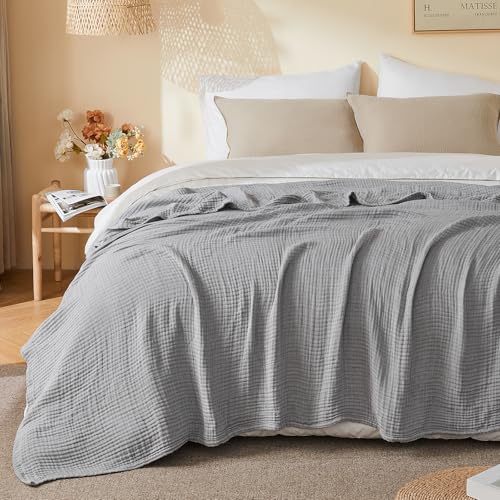 EMME Muslin Cotton Blanket Adults Heather Grey Throw XL 50"x70" - color: 04 - Grey, size: Large Throw (50" X 70")