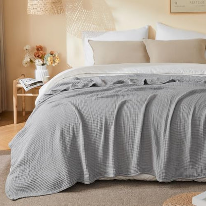 EMME Muslin Cotton Blanket Adults Heather Grey Throw XL 50"x70" - color: 04 - Grey, size: Large Throw (50" X 70")