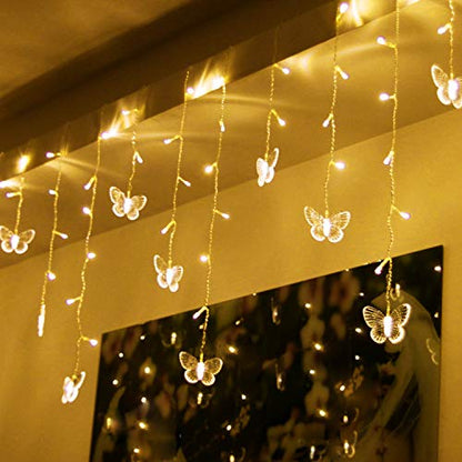 Butterfly Curtain Lights, 4.9ft 48 LED USB Window Fairy Lights 10 Butterflies 8 Modes Firefly Twinkle Timer String Lights with Remote for Room Bedroom Wall Ceiling Party Wedding Christmas - color: Warm White, size: 4.9ft