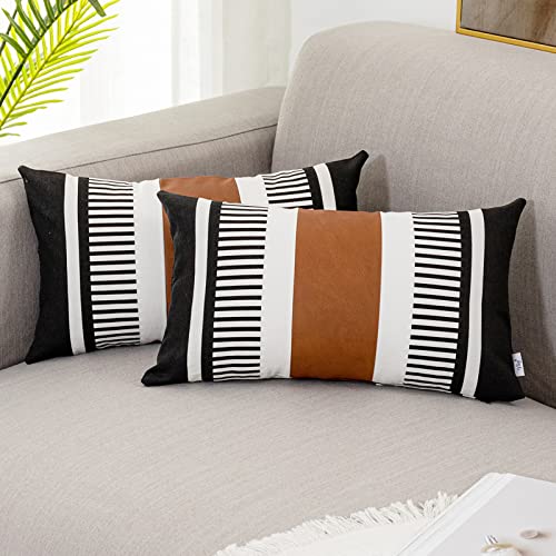 Decorative Striped Lumbar Pillow Cover 12x20 Black White & Brown - color: Black, size: 20" x 12" (Pack of 2)
