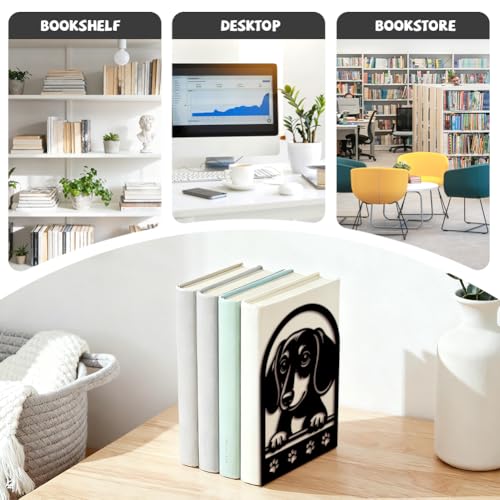 Peacoblue 5.3"x4.3"x7.9" Metal Bookends, Heavy Duty Book Ends for Shelves - style: Sausage Dog with Paw Prints