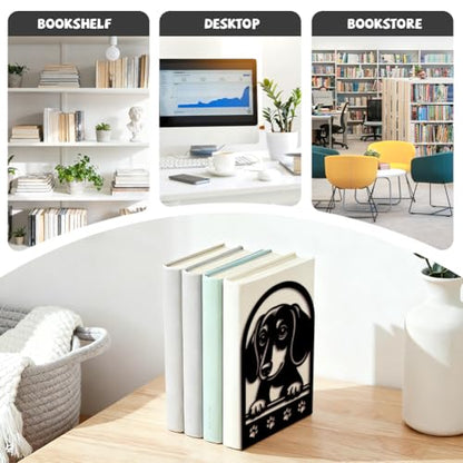 Peacoblue 5.3"x4.3"x7.9" Metal Bookends, Heavy Duty Book Ends for Shelves - style: Sausage Dog with Paw Prints