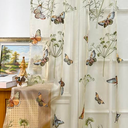 AiFish Embroidered Butterfly Window Semi Sheer Curtains for Kids Room Country Style Dandelion Pattern Room Divider Rod Pocket Tulle Gauze Voile Panel Drapes for Living Room 1 Panel W39 x L84 inch - size: 39"W x 84"L (Pack of 1)
