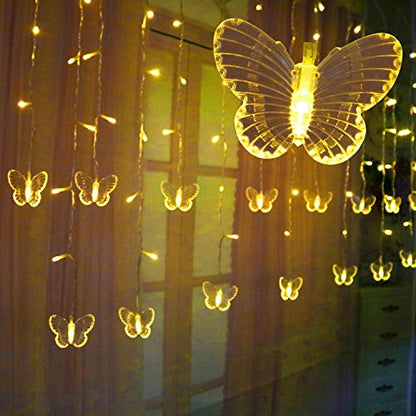 Butterfly Curtain Lights, 13ft 96 LED USB Window Fairy Lights 16 Butterflies 8 Modes Firefly Twinkle Timer String Lights with Remote for Room Bedroom Wall Ceiling Party Wedding Christmas - color: Warm White, size: 13ft