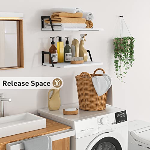 SRIWATANA White Deep Floating Shelves, Set of 2 Wood Wall Shelf Unit - color: Washed White