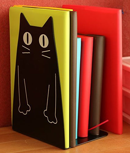 TOBSON Cute Cat Heavy Duty Bookend Nonskid Bookends Art Decoration,A Pairs(Black) - color: Black