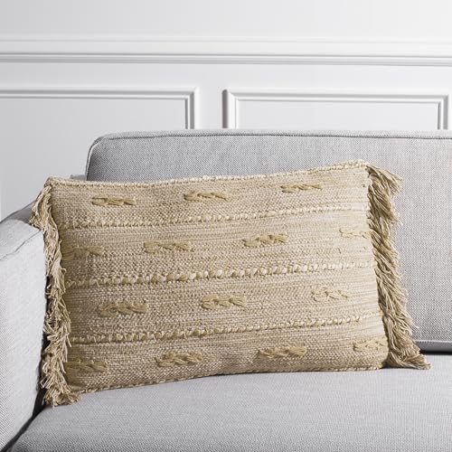 Safavieh Home Collection Janine Boho 16 x 24-inch Green Fringe Decorative Accent Pillow PLS602B-1624 - color: Green / Beige