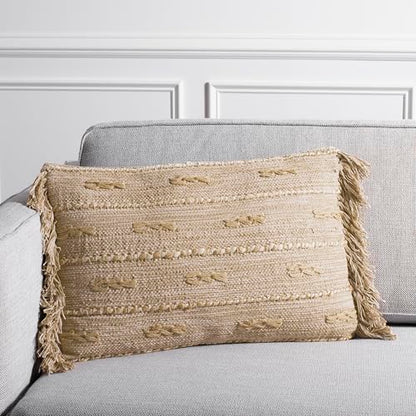 Safavieh Home Collection Janine Boho 16 x 24-inch Green Fringe Decorative Accent Pillow PLS602B-1624 - color: Green / Beige