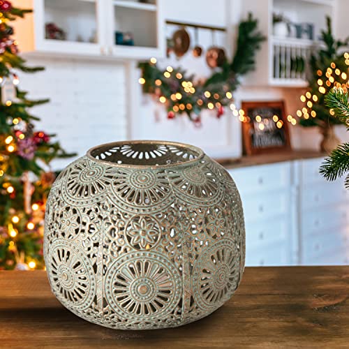 Moroccan Hurricane Candle Holder, Gold, 6.25 x 4.25 Inches