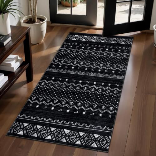 SERISSA 2x4 Washable Non-Slip Boho Runner Rug for Entryway - color: Black, size: 2' x 4' (Rectangular)