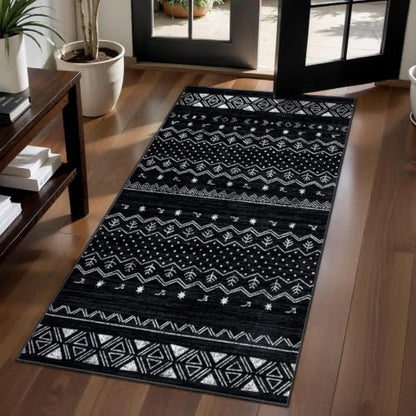SERISSA 2x4 Washable Non-Slip Boho Runner Rug for Entryway - color: Black, size: 2' x 4' (Rectangular)