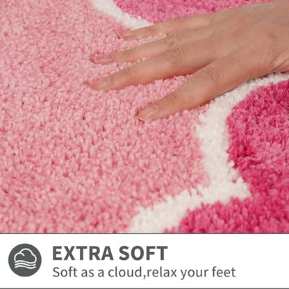 Scalloped Rose Pink Bathroom Rug Runner, Non Slip Absorbent 24"x59" - color: Rose Pink, size: 2' x 4'92" (Rectangular)