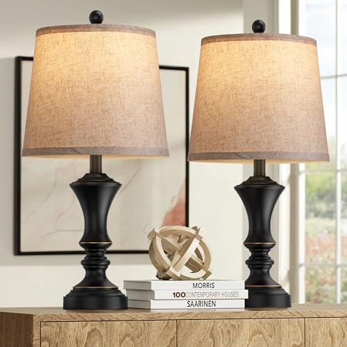 ROTTOGOON Retro Table Lamps Set of 2, Nightstand Lamp for Bedroom Vintage Rustic Table Lamps for Living Room Traditional Nightstand Bedside Lamps 22" (Black) Bulb NOT Included - color: Retro Black