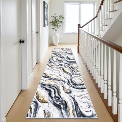 Yamaziot 2x8 Washable Modern Abstract Runner Rug Non-Slip for Hallways - color: Black, size: 2x8ft