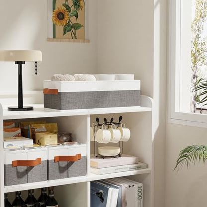 Storage Baskets Containers,White/Gray Boxes,15x6x5 In,5-Pack - color: White/Grey, size: 5-Pack