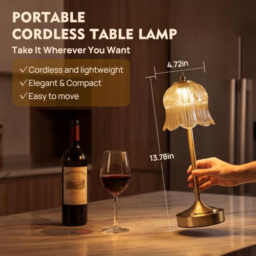 Flower Battery Operated Rechargeable Lamp Cordless, Tulip, Amber - color: Amber-Tulip